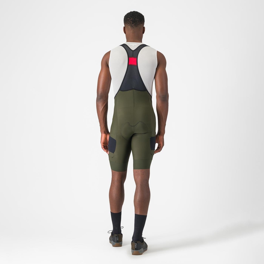 Pantaloni Scurți Cu Bavetă Barbati Castelli UNLIMITED CARGO Verzi Inchis | 26XDAIRLJ
