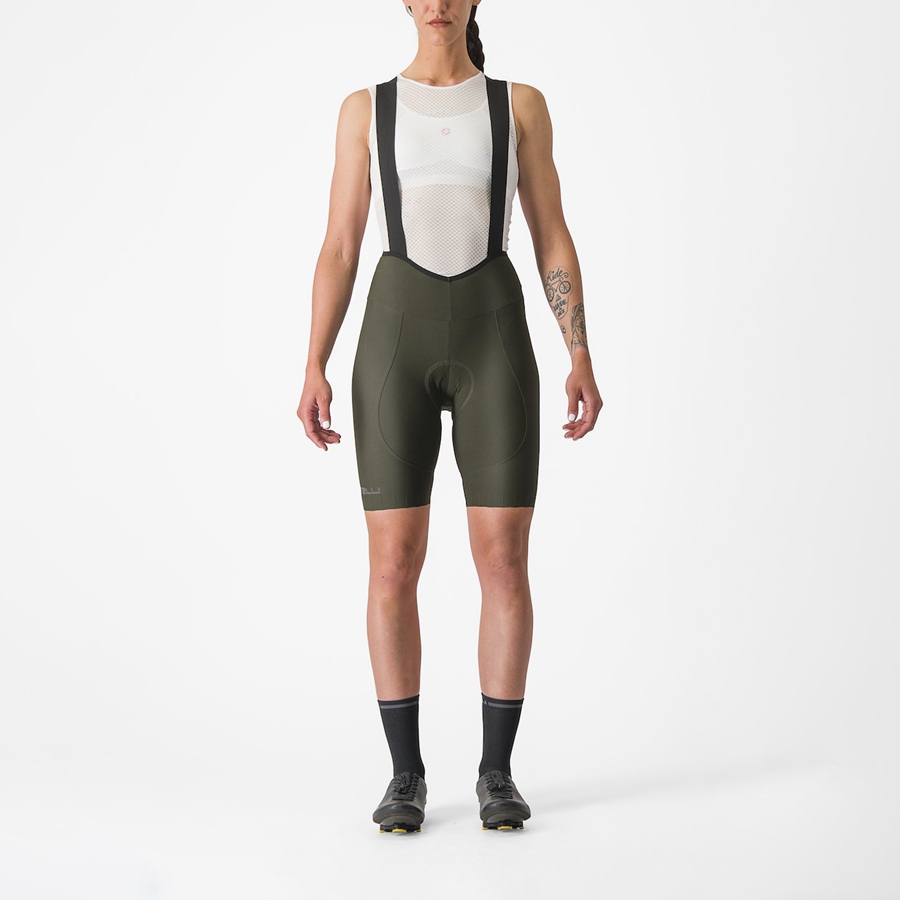 Pantaloni Scurți Cu Bavetă Dama Castelli ESPRESSO W DT Verzi Inchis | 76HKWYVBZ