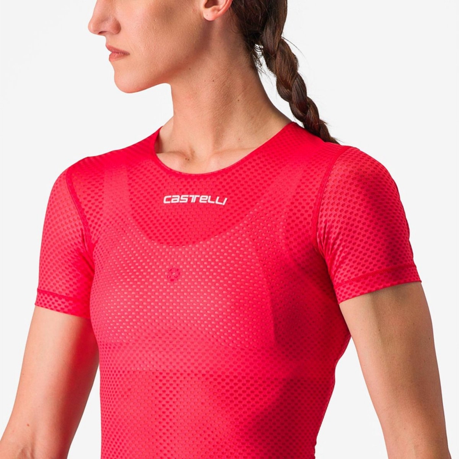 Strat De Baza Dama Castelli PRO MESH W SHORT SLEEVE Rosii | 15FGJRKYC