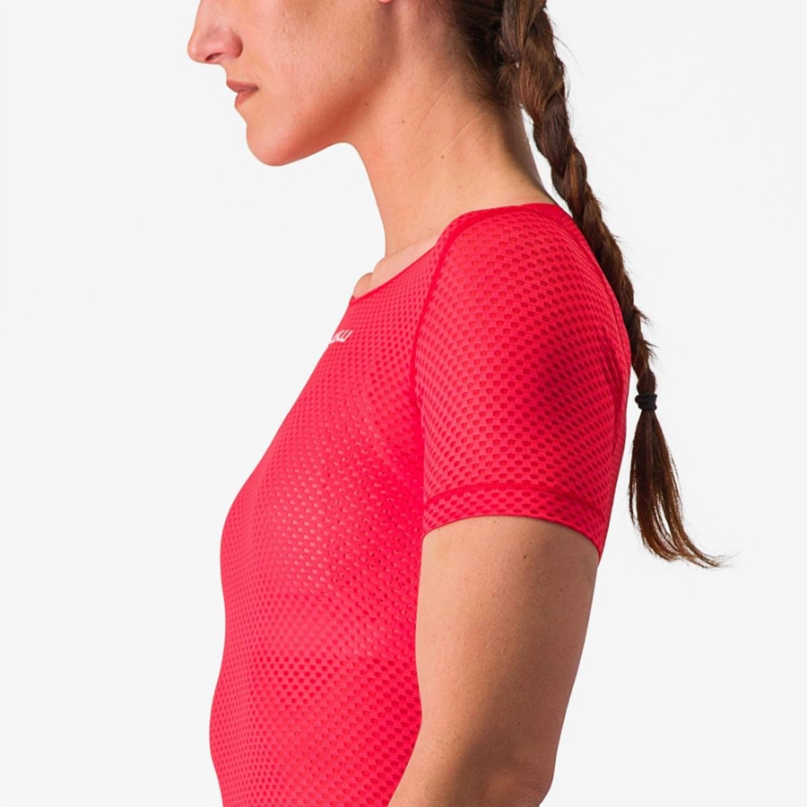 Strat De Baza Dama Castelli PRO MESH W SHORT SLEEVE Rosii | 15FGJRKYC