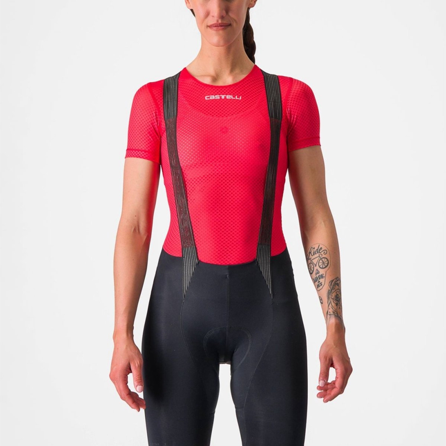 Strat De Baza Dama Castelli PRO MESH W SHORT SLEEVE Rosii | 15FGJRKYC